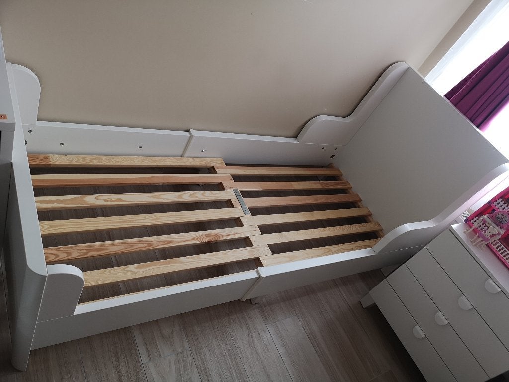 IKEA Busunge uitschuifbaar bed, Ophalen, 70 tot 85 cm, Zo goed als nieuw, Lattenbodem