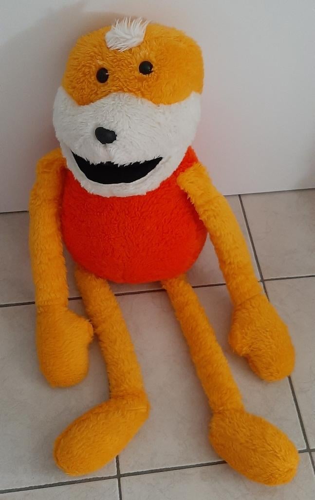 Grote oranje/gele Mr Oizo flat Eric knuffel/pluche 80-85 cm, Enlèvement ou Envoi, Comme neuf, Orange, Grand (plus de 80 cm)