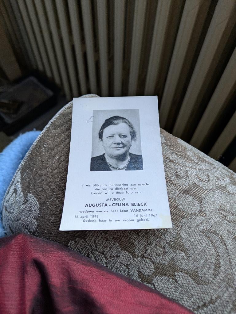 Dp Augusta blieck, Enlèvement ou Envoi, Image pieuse