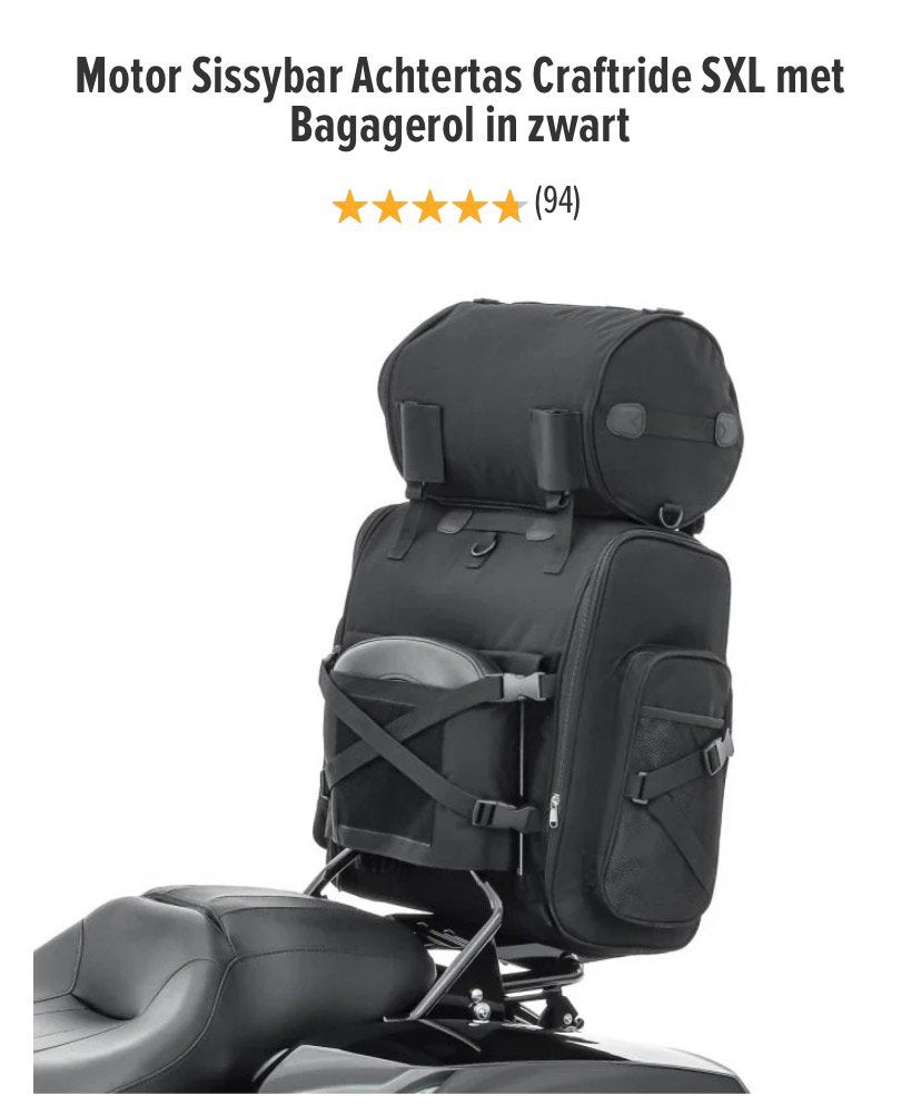 Craftride sissybar tas (CB45512) met afneembare bagagerol, Motoren, Ophalen, Zo goed als nieuw