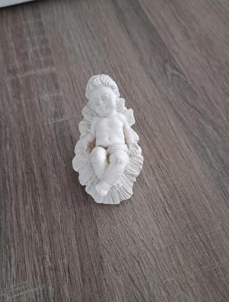 Gipsen beeldje kribbe met baby, Verzamelen, Ophalen of Verzenden, Zo goed als nieuw, Religie