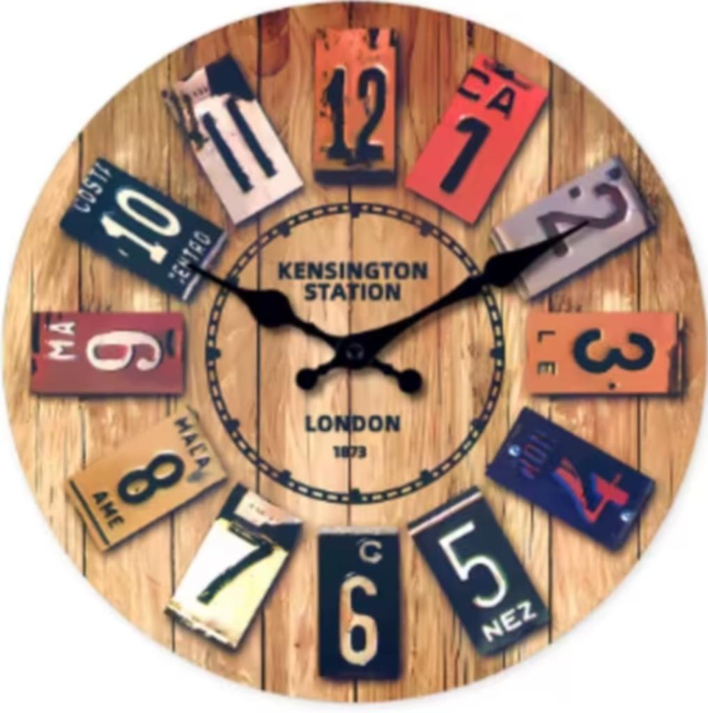 Ronde wandklok van hout Kensington Station London (25cm), Ophalen of Verzenden, Nieuw, Wandklok