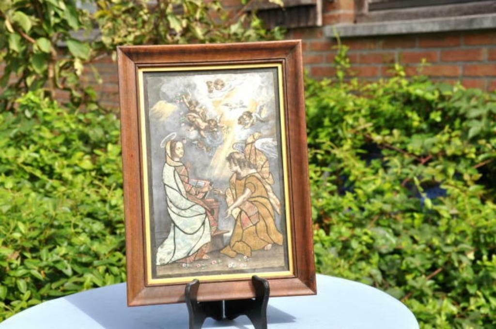 § cadre en bois interieur religieux en tissu, Enlèvement ou Envoi