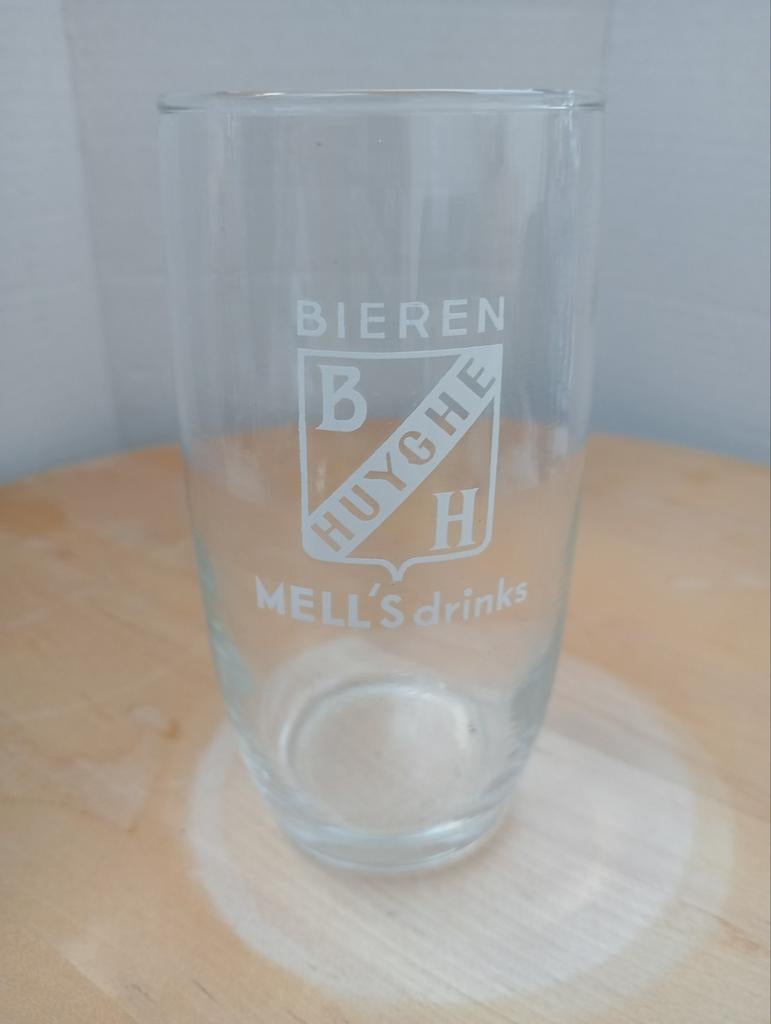 Oud bierglas bieren Huyghe BH mell's drinks, glas, Enlèvement ou Envoi, Comme neuf, Verre à bière