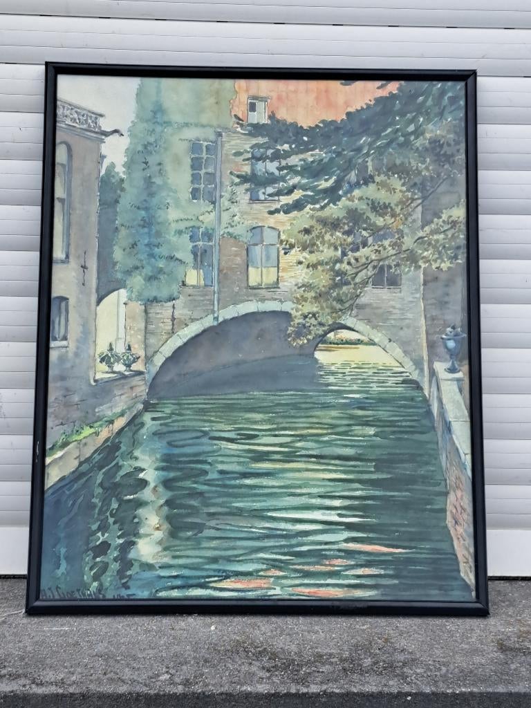 aquarelle canal a bruges signe albert j goethals, Antiquités & Art, Enlèvement ou Envoi