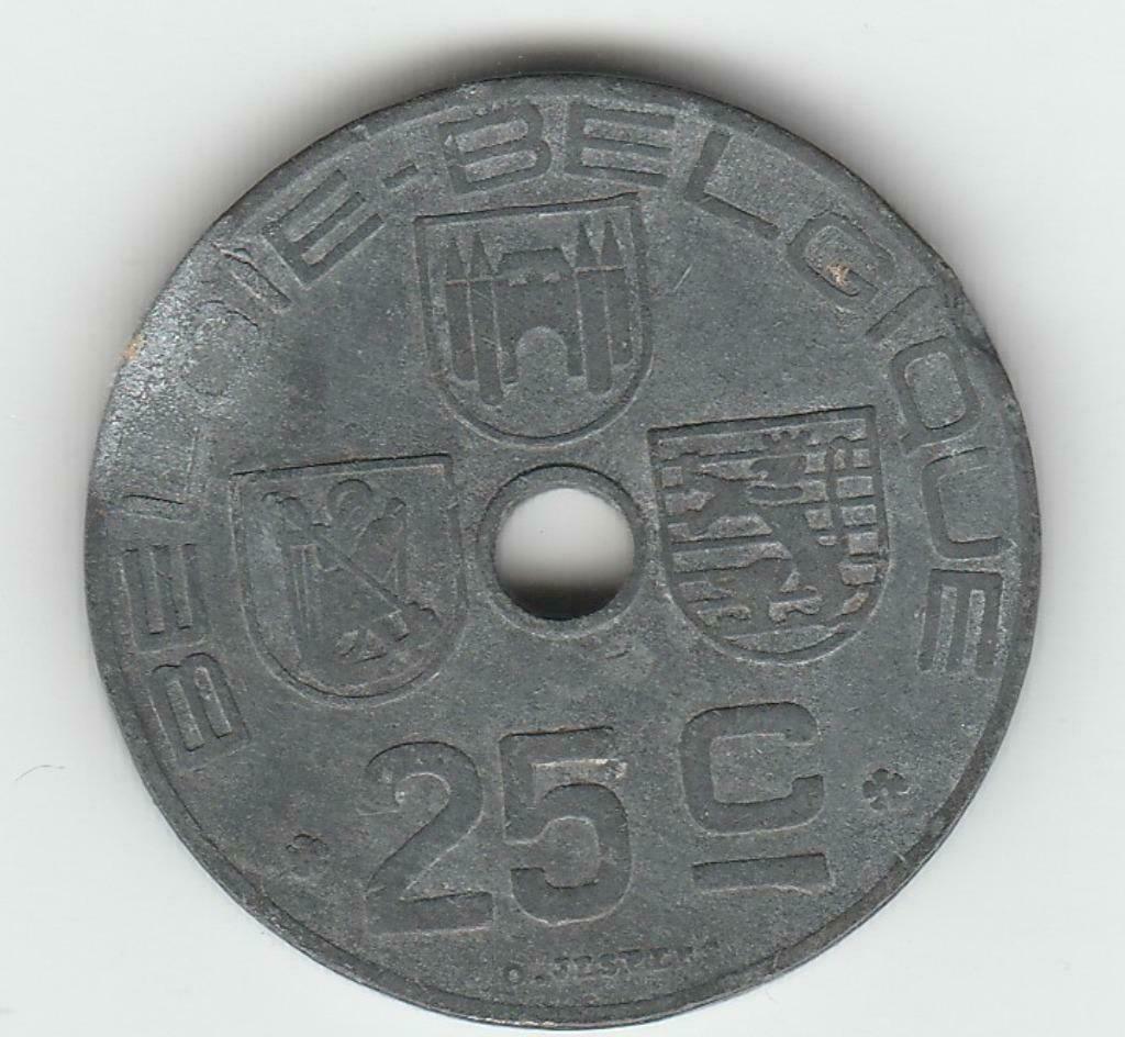 25 cent 1943 België, Ophalen of Verzenden, Overig, Losse munt