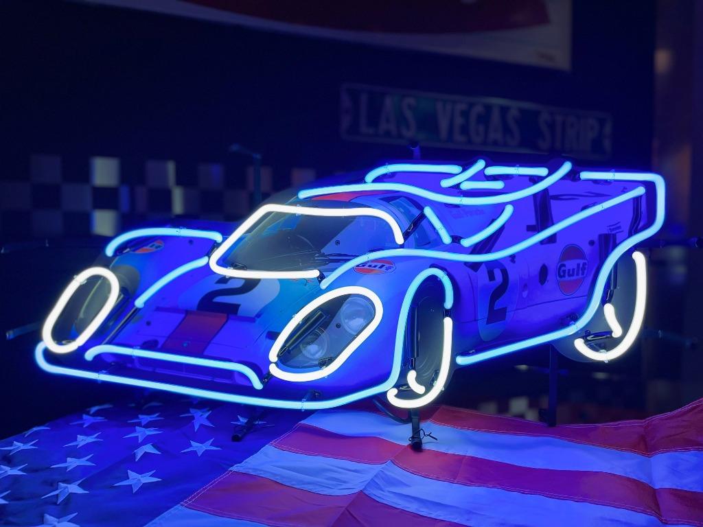 Race car neon licht reclame auto garage showroom mancave, Ophalen, Zo goed als nieuw, Lichtbak of (neon) lamp