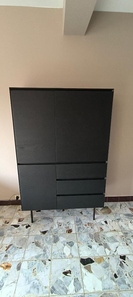Armoire de bar  Juntoo Arno en chêne noir, 25 à 50 cm, Avec tablette(s), Comme neuf, 100 à 150 cm