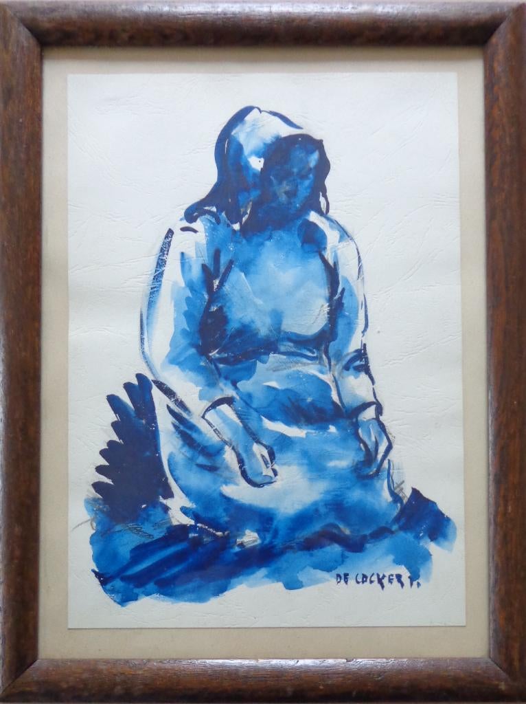PAUL DE COCKER / ZITTENDE VROUW / ORIGINEEL / 37x28cm KADER, Ophalen of Verzenden