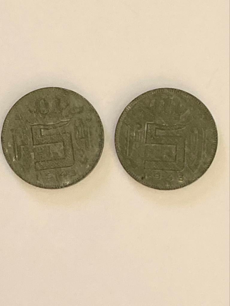 2 munten van 5 frank - België - 1943, Ophalen of Verzenden