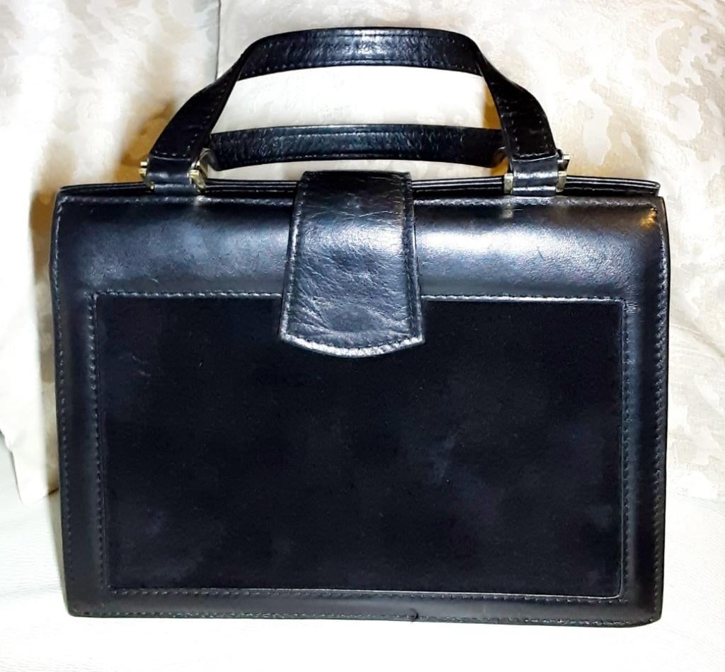 Vintage Lederen Handtas, Enlèvement ou Envoi, Utilisé, Noir, Sac à main