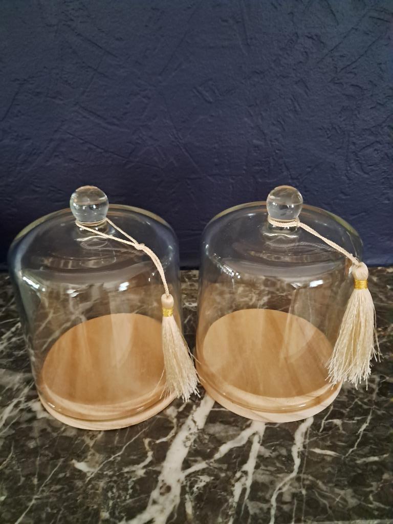 Glazen stolpen met houten voet, Huis en Inrichting, Woonaccessoires | Stolpen, Ophalen of Verzenden, Zo goed als nieuw