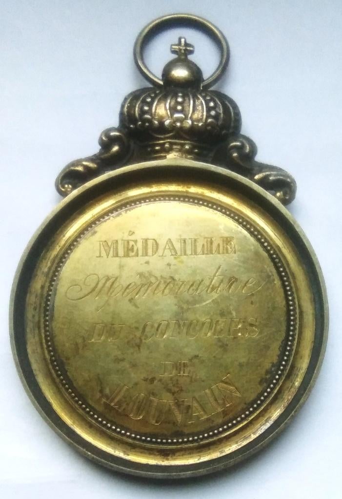 medaille mémorative concours1862 louvain 1e prix male blanc, Enlèvement ou Envoi, Autres matériaux