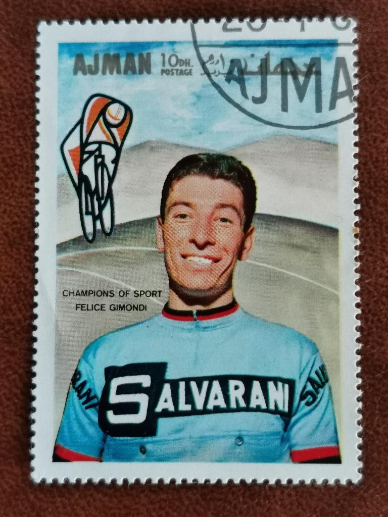 Ajman 1969 - wielrennen - wielrenner Felice Gimondi, Ophalen of Verzenden, Gestempeld, Midden-Oosten
