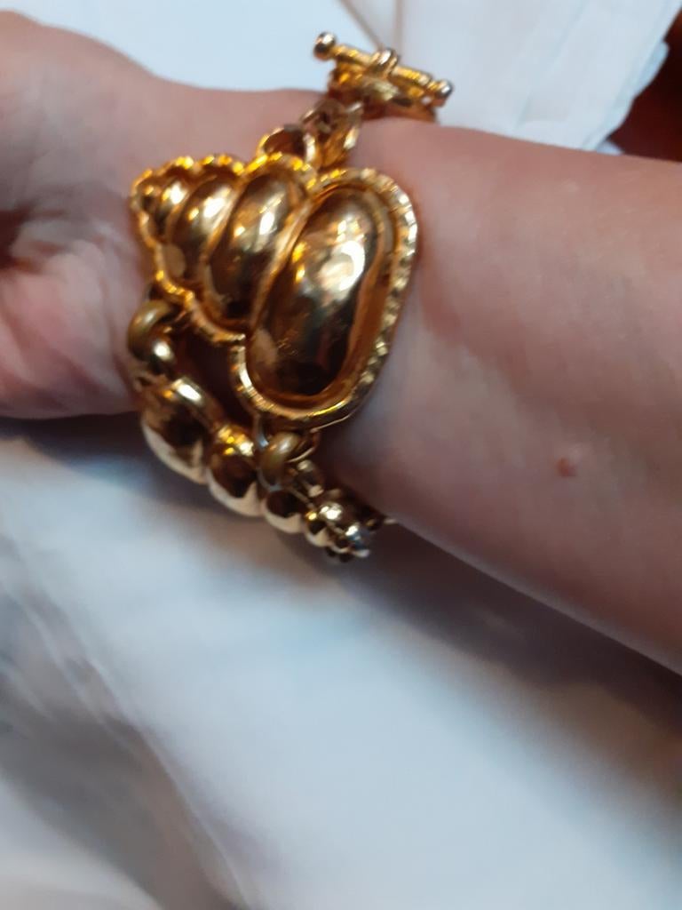 Magnifique bracelet en métal doré épais signé Edouard Rambau, Enlèvement ou Envoi