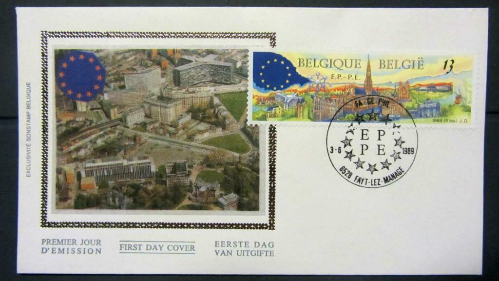 FIRST DAY COVER OP ZIJDE- TOERISME-STEDEN- BRUSSEL- BELGIË, Enlèvement ou Envoi, Affranchi, Lieu ou Bâtiment