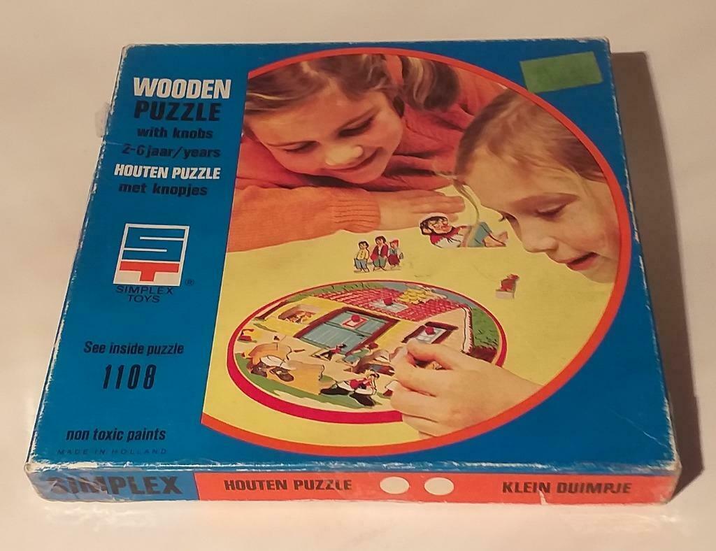 Vintage Simplex inlegpuzzel - Klein Duimpje, Kinderen en Baby's, 2 tot 4 jaar, Gebruikt, Ophalen of Verzenden, Van hout