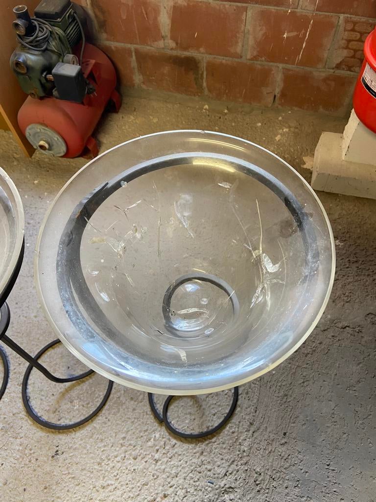 Bloempotten glas met staal voet, Tuin en Terras, Ophalen, Zo goed als nieuw