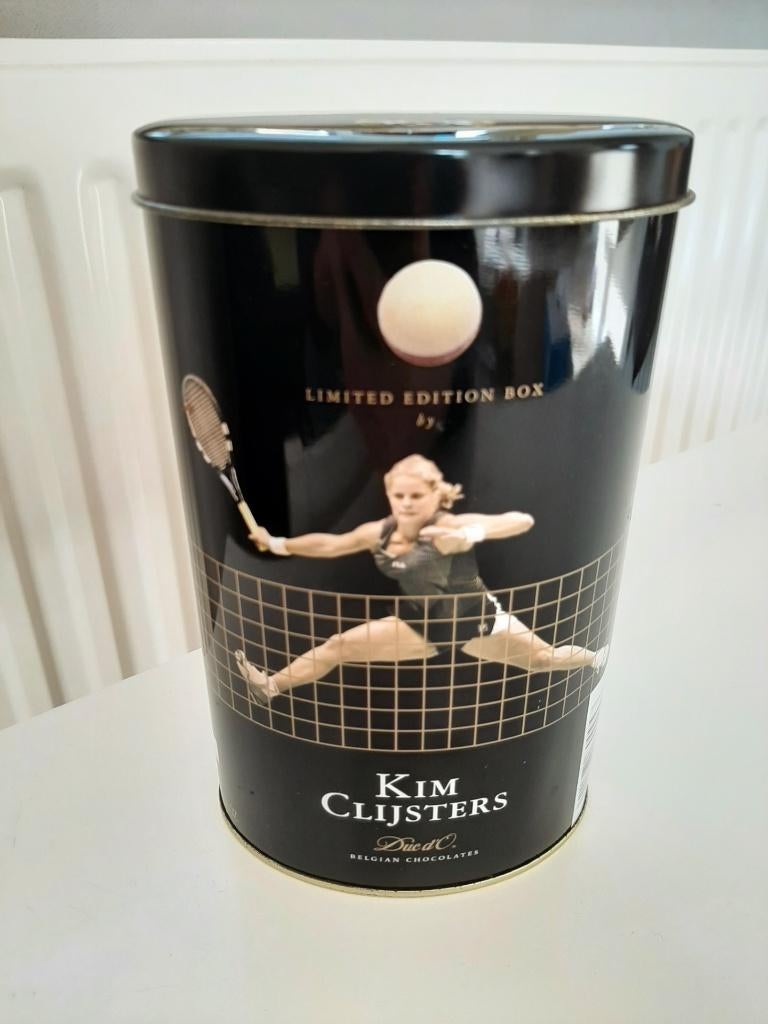blikken doos chocolatier Duc d'O , Kim Clijsters, vintage, Verzamelen, Ophalen of Verzenden, Zo goed als nieuw, Overige, Overige merken