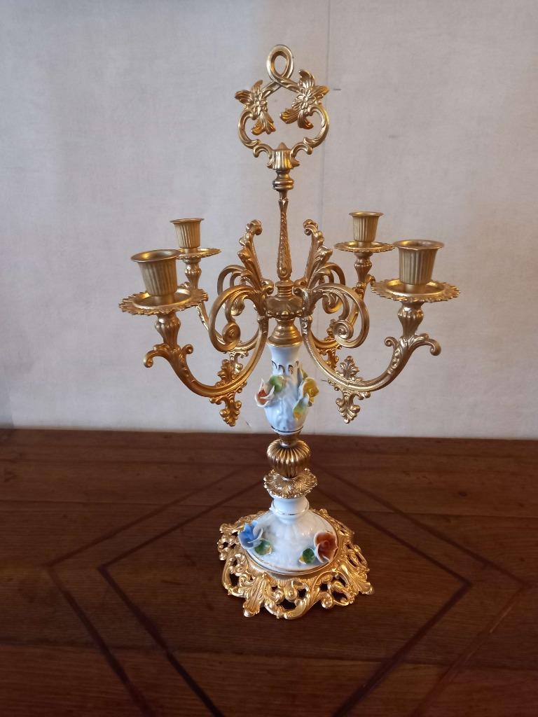 Bougeoir capodimonte porcelaine et style bronze, Antiquités & Art, Enlèvement ou Envoi, Bronze