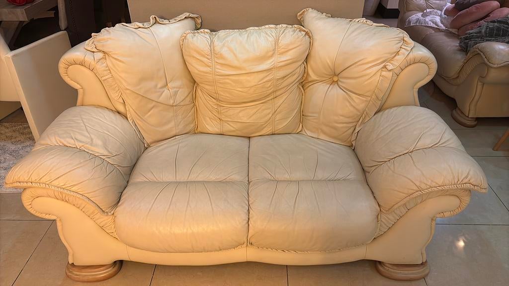 2 zitszetel lederen beige kleur, Huis en Inrichting, Zetels | Complete zithoeken, Ophalen, Gebruikt, Leer