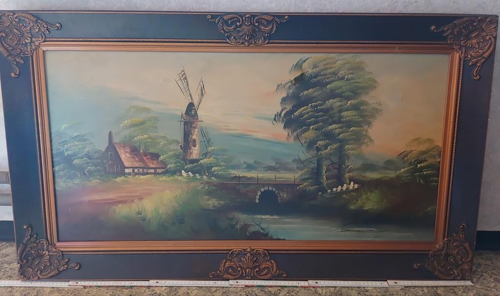 Vrij groot gesigneerd schilderij olie op doek, Enlèvement
