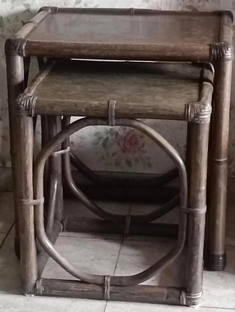 Table gigogne en  rotin-bambou, Huis en Inrichting, Tafels | Sidetables, Ophalen, Gebruikt
