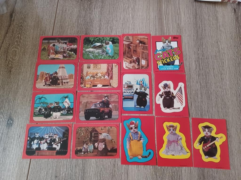 14 katten stickers - Topps, Bubble Gum - jaren 80, Verzamelen, Ophalen of Verzenden, Zo goed als nieuw