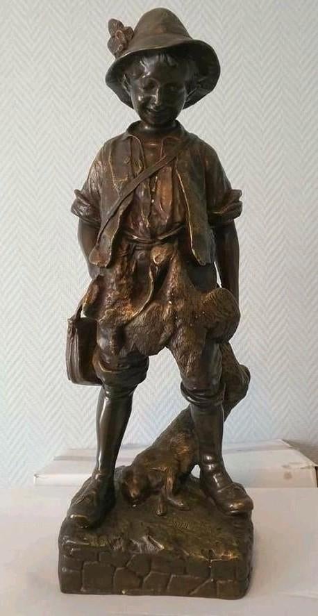 AUGUSTE CACE kleine jager gesigneerd in brons 14kg, Antiek en Kunst, Ophalen of Verzenden, Brons