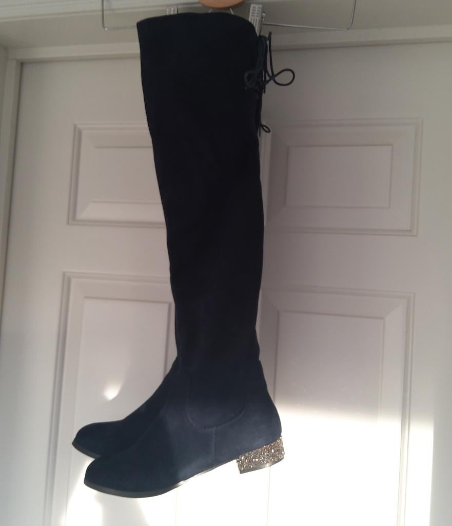 Blauwe overknee laarzen, Kleding | Dames, Hoge laarzen, Blauw, Ophalen of Verzenden, Gedragen