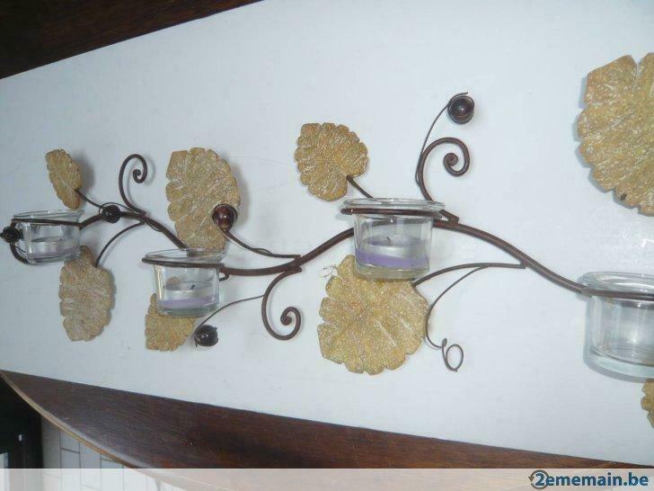 Support bougie en fer forgé d'art avec feuilles à suspendre., Enlèvement, Utilisé, Noir, Bougie