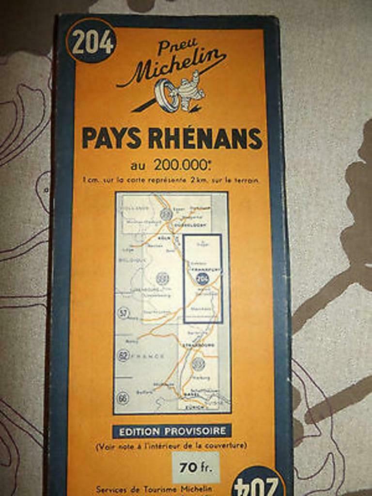 Carte michelin pays rhenans 204 de 1948 edition provisoire, Allemagne, Utilisé, Carte géographique, 1800 à 2000