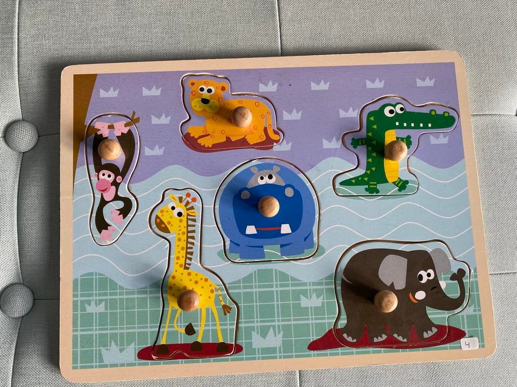 Houten inlegpuzzel thema wilde dieren, 2 tot 4 jaar, Gebruikt, Ophalen of Verzenden, Van hout