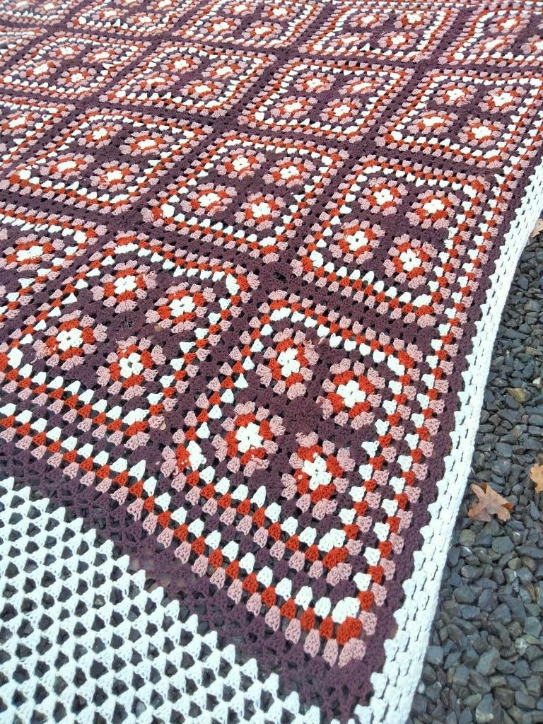 1960s 70s vintage bedsprei sprei granny squares, Ophalen of Verzenden, Huis en Inrichting