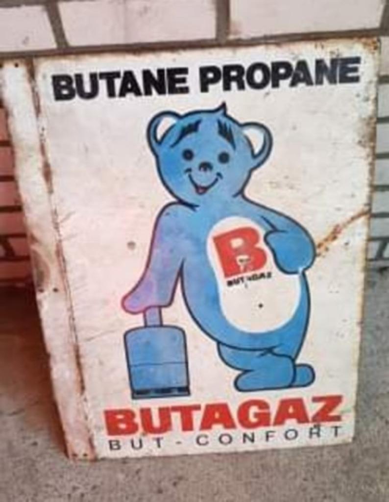 Butane butagaz emaillen reclame bord dubbelzijdig, Enlèvement ou Envoi, Utilisé, Panneau publicitaire