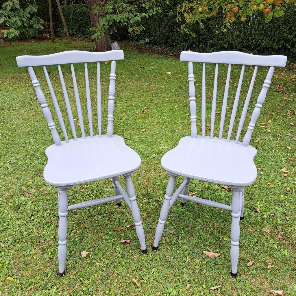 2 chaises bois scandinaves gris retro, Maison & Meubles, Gris, Deux, Enlèvement, Utilisé