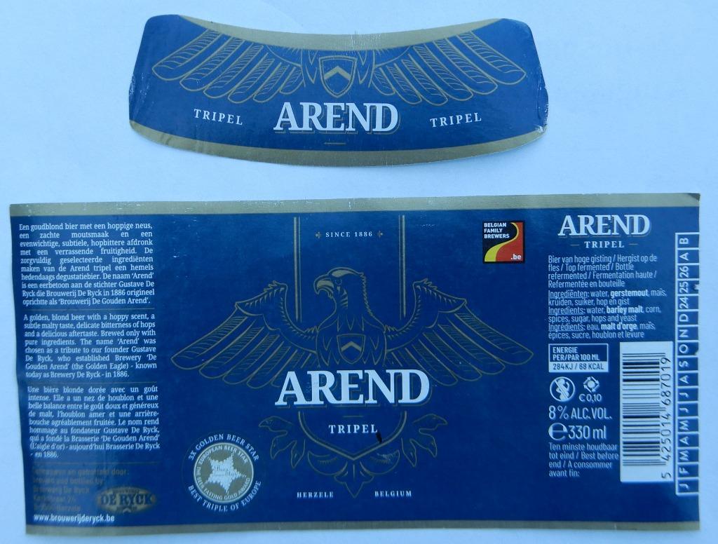 Bieretiket Arend Tripel Brouwerij De Ryck (10q1), Verzenden, Gebruikt
