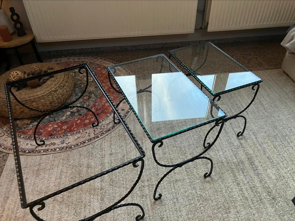 3 loungetafels met glazen UPCYCLING!, Ophalen, Zo goed als nieuw, Glas