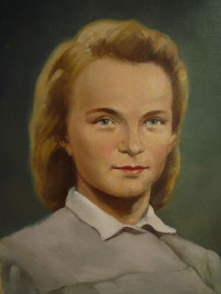 vintage portret schilderij op paneel 1949 vrouw, Antiek en Kunst, Ophalen of Verzenden