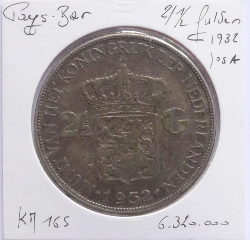 Monnaie Pays-Bas 2 1/2 gulden 1932 - Argent, Monnaie en vrac, 2½ florins, Argent, Reine Wilhelmine