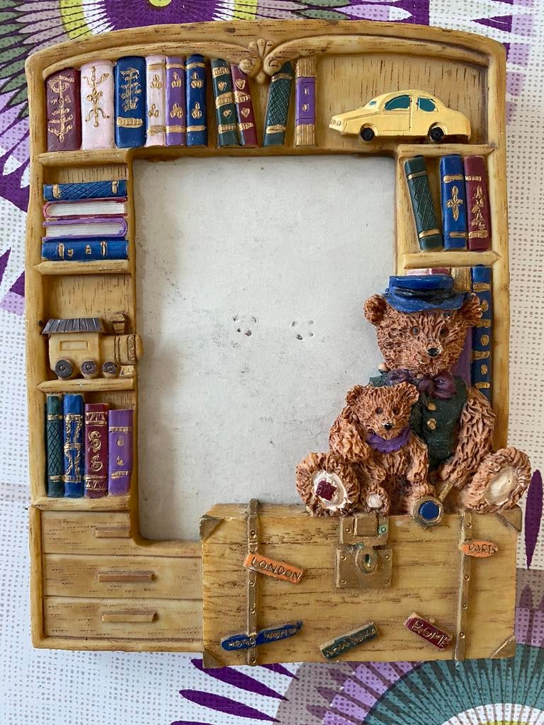 Vintage fotolijstje kleine teddybeer en papabeer, Ophalen of Verzenden