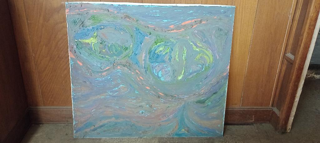 Tableau peinture huile sur toile abstrait 80x70, n518, Enlèvement