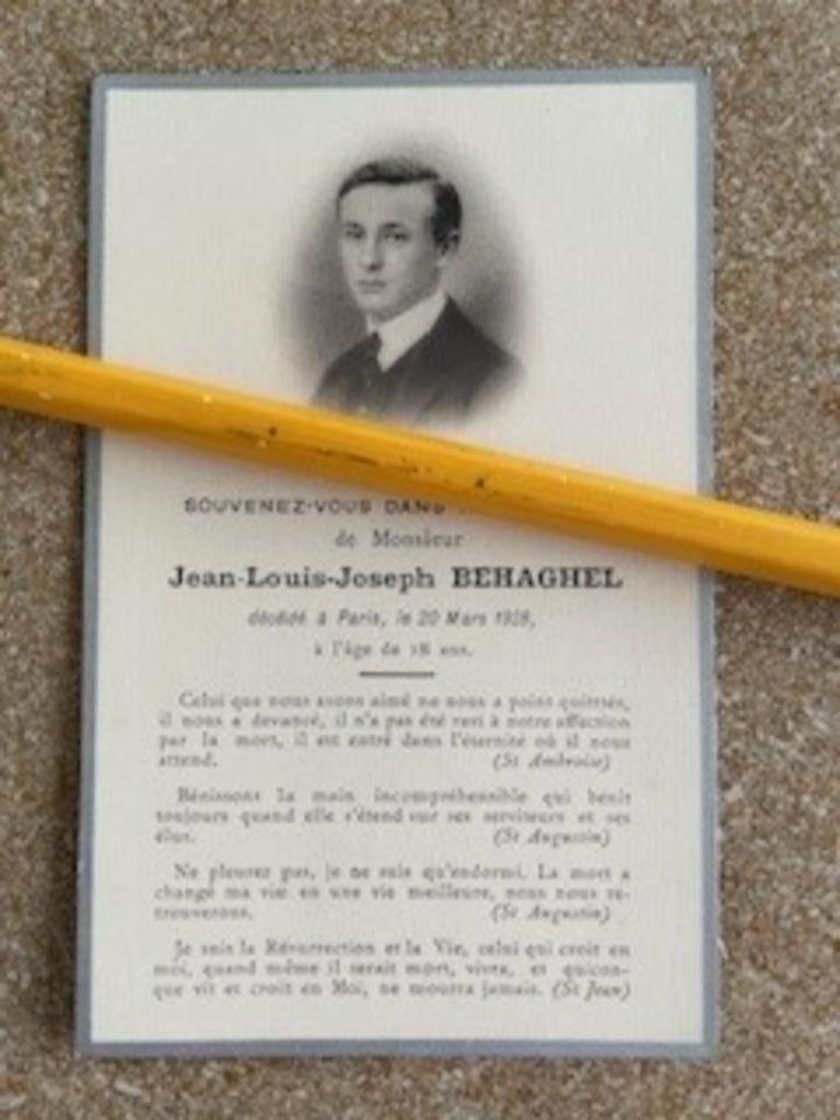 GEZIN/ADEL BAILLEUL/BELLE FR LOUIS EN 18JARIGE ZOON BEHAGHEL, Verzamelen, Bidprentjes en Rouwkaarten, Bidprentje, Ophalen of Verzenden