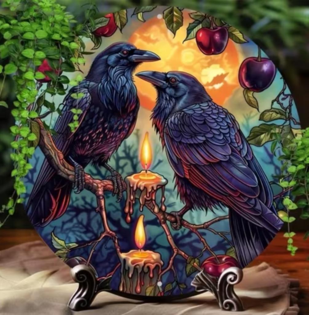 Assiette ronde vintage en métal Raven (20 cm)