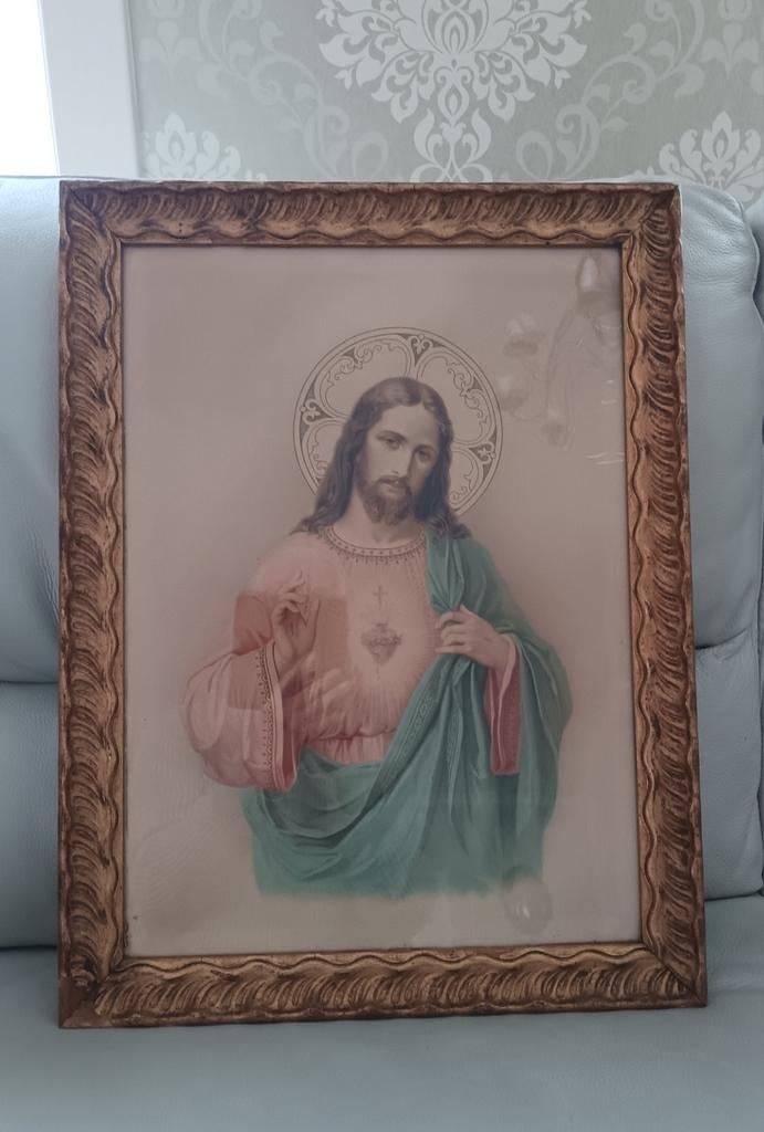 Een oude prent van het Heilig HART van Jezus., Antiek en Kunst, Antiek | Religieuze voorwerpen, Ophalen