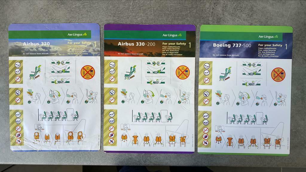 Safety cards - Aer Lingus A320/A330-200/B737-500, Verzamelen, Ophalen of Verzenden, Gebruikt, Overige typen