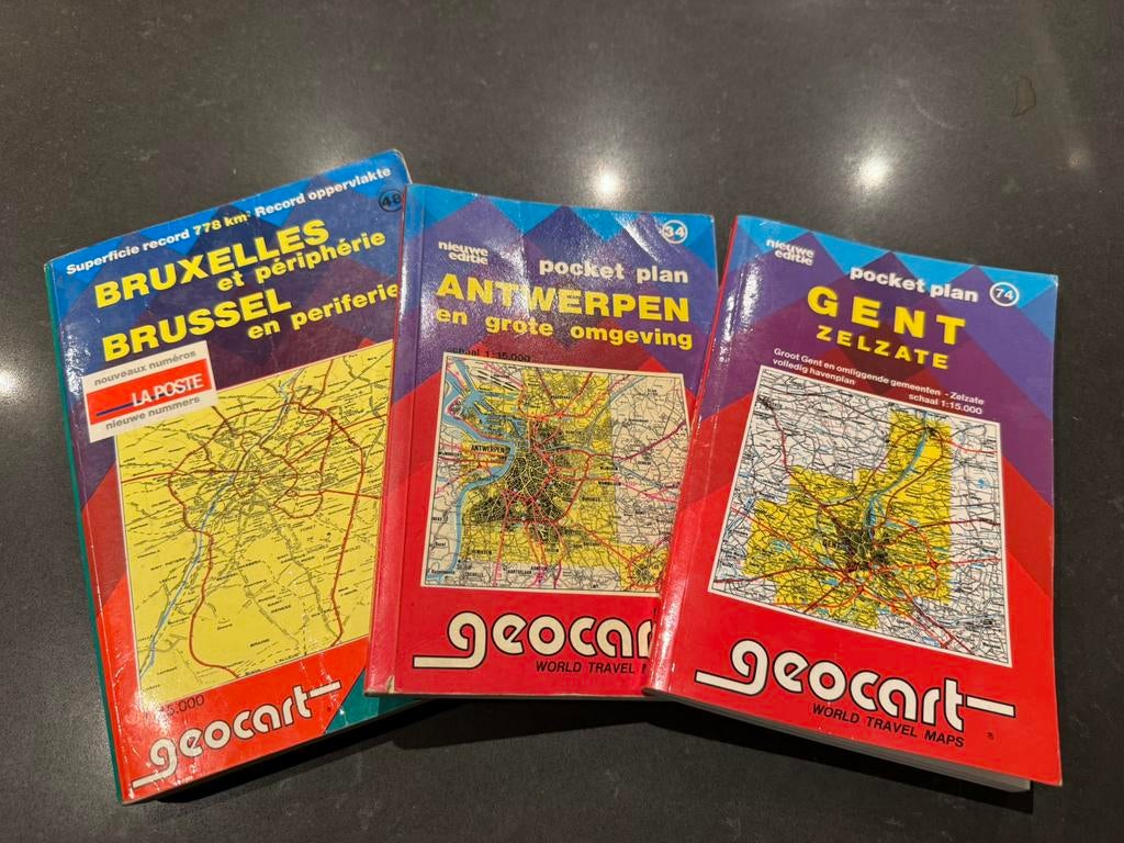 3 x Geocart stratenplannen Brussel, Antwerpen en Gent, Boeken, Atlassen en Landkaarten, Overige atlassen, Geocart, België, Ophalen