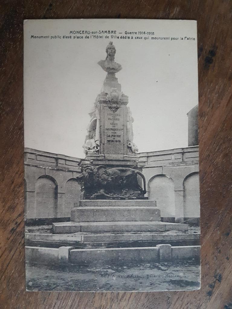 Carte postale Monument aux morts de Monceau-sur-Sambre, Enlèvement ou Envoi, Avant 1920, Non affranchie, Hainaut