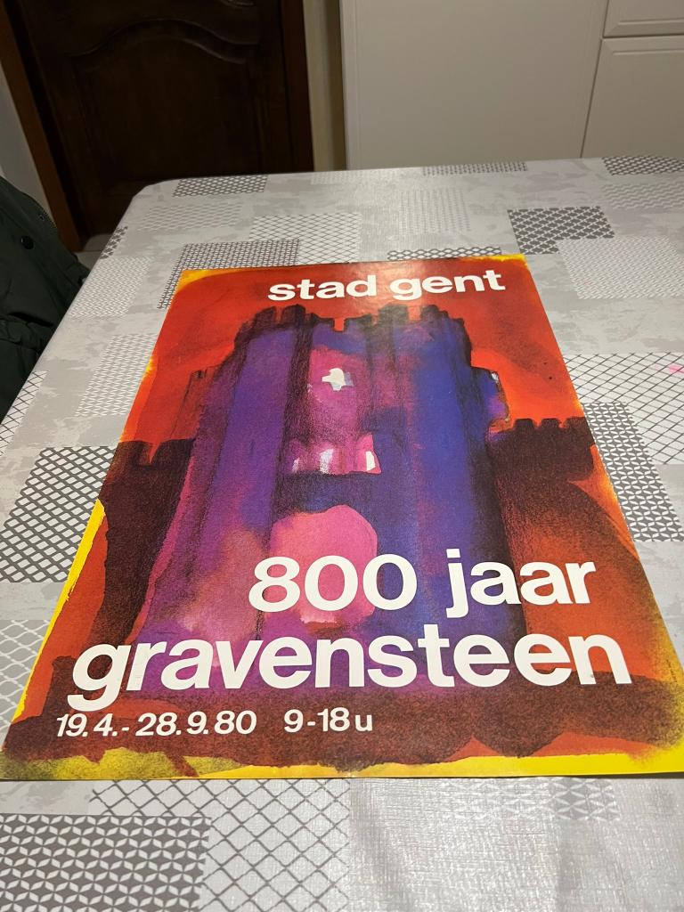 Vintage Poster Stad Gent, 800 jaar Gravensteen, Deurposter of groter, Ophalen of Verzenden, Reclame, Rechthoekig Staand