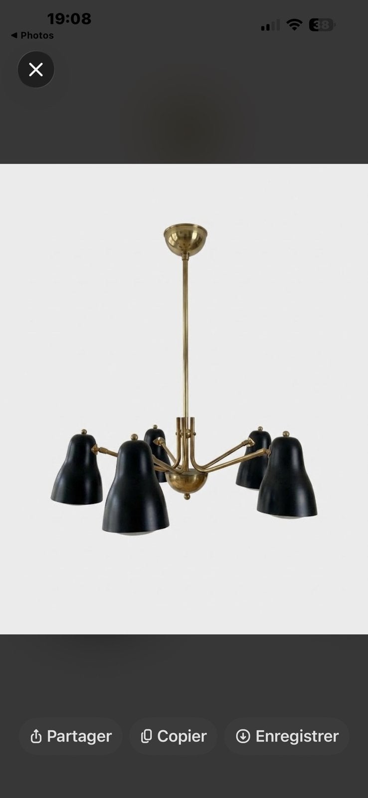 Lustre 5 bras italien, Enlèvement, Comme neuf, Métal, Doré